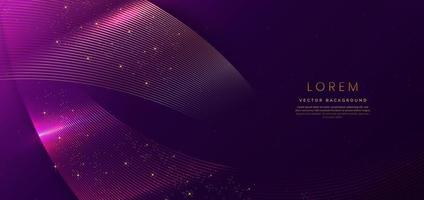 Abstract luxury curve glowing lines on dark purple  background. Template premium award design. vector