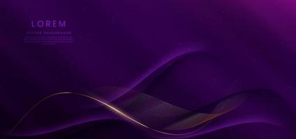 Luxury curve golden lines on dark purple  background with lighting effect copy space for text. Luxury design style. vector