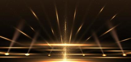 Elegant golden stage vertical glowing with lighting effect sparkle on black background. vector