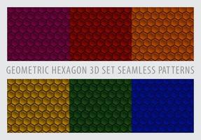 Geometric Hexagon 3D Set. Seamless Patterns. vector