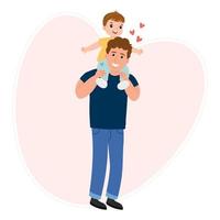 Dad and little son, happy father with a child. Family concept. Illustration, poster, vector
