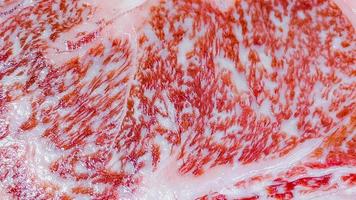 Kagoshima A5 Wagyu Ribeye from Nozaki farm, Kyushu, Japan. Premium grade meat. Close up view. Macro photo