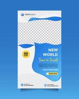 Creative travel sale social media story post and banner template. Vector design vertical banner travelling agency business offer promotion. Holiday and tour advertising banner design