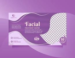 Landscape template design for Facial Beauty Treatment Center banner promotion with beautiful purple color. Vector design concept of professional Beauty Clinic, hair spa, cosmetic sale, etc