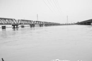 Ganga as seen in Garh Mukteshwar, Uttar Pradesh, India, Ganga is believed to be the holiest river for Hindu, View of Garh Ganga Brij ghat which is famous religious place for Hindu - Black and White photo