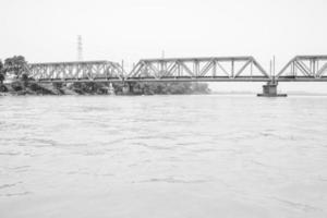 Ganga as seen in Garh Mukteshwar, Uttar Pradesh, India, Ganga is believed to be the holiest river for Hindu, View of Garh Ganga Brij ghat which is famous religious place for Hindu - Black and White photo