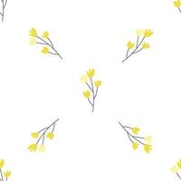 Floral seamless vector pattern with flowers. Spring flora. Simple hand-drawn kids style. Pretty ditsy for fabric, textile, wallpaper. Digital paper in white background