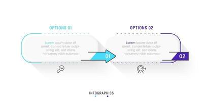 plantilla de diseño de etiquetas infográficas vectoriales con iconos y 2 opciones o pasos. se puede utilizar para diagramas de proceso, presentaciones, diseño de flujo de trabajo, banner, diagrama de flujo, gráfico de información.