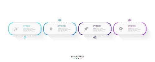 plantilla de diseño de etiquetas infográficas vectoriales con iconos y 4 opciones o pasos. se puede utilizar para diagramas de proceso, presentaciones, diseño de flujo de trabajo, banner, diagrama de flujo, gráfico de información. vector