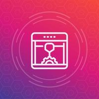 3d printer line vector icon, printing, additive manufacturing