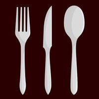 A set of silver tableware. Spoon, fork and knife. Vector illustration