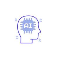 AI technology icon with a chip and head, vector