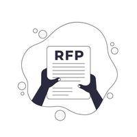 RFP, request for proposal in hands, vector illustration