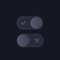 Toggle switch buttons, on and off, dark design vector