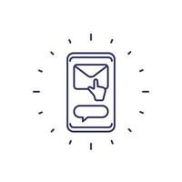 correo y toque el icono de la línea de gestos con un teléfono vector