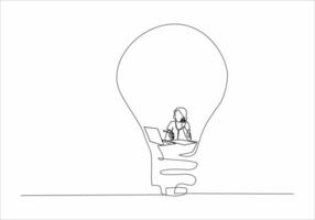 continuous line of woman and man reading a book in a lamp vector