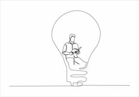 continuous line of woman and man reading a book in a lamp vector