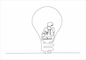 continuous line of woman and man reading a book in a lamp vector