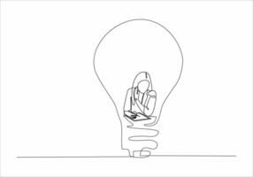 continuous line of woman and man reading a book in a lamp vector