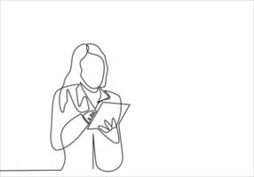 continuous line art woman reading a book vector