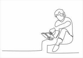 continuous line art man reading a book vector