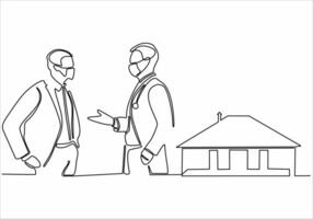 continuous line of businessmen selling houses vector