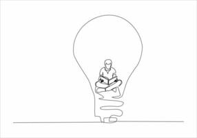continuous line of woman and man reading a book in a lamp vector