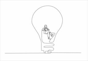 continuous line of woman and man reading a book in a lamp vector