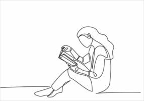 continuous line art woman reading a book vector