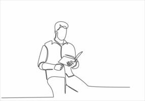 continuous line art man reading a book vector