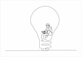 continuous line of woman and man reading a book in a lamp vector