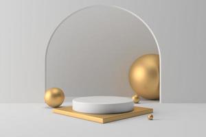 Abstract minimal scene white and gold podium , design for cosmetic or product display podium 3d render photo