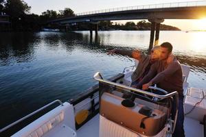 couple in love  have romantic time on boat photo