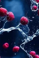 3d illustration seamless pattern of falling raspberry water droplets and water splashesh photo