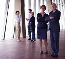 diverse business people group with redhair  woman in front photo