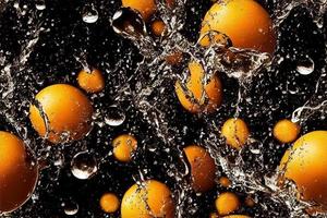 3d illustration seamless pattern of falling oranges into water with droplets and water splashes photo