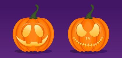 Set of two halloween pumpkins, with kind and angry expressions vector