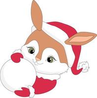 Christmas rabbit with snowball vector