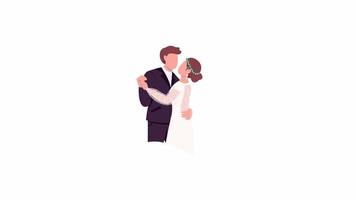 personagens animados de recém-casados. feliz novo casal. imagens de vídeo hd de pessoas planas de meio corpo com canal alfa. ilustração de estilo de desenho animado colorido para animação e design gráfico de movimento video