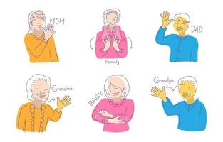 Sign Language Family Doodle Character Collection vector