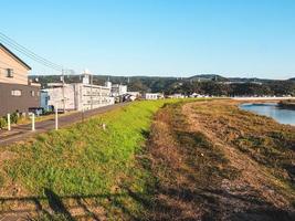 View of small village in japan with beautiful blue sky background photo