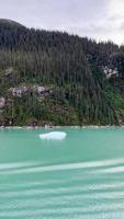 Iceberg dans les eaux vertes froides de l'Alaska avec des montagnes en arrière-plan video