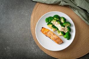 grilled salmon fillet steak with broccoli photo