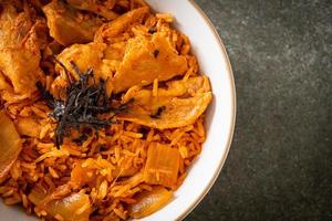 kimchi fried rice with pork sliced photo