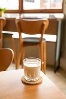 dirty coffee glass in coffee shop photo