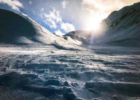 Party in snow in ski resort with fire photo