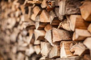 beautifully stacked firewood, natural wood for burning in the furnace photo