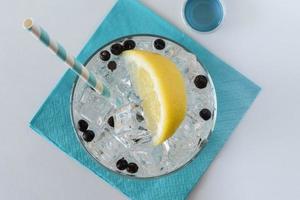 Gin and Tonic with Lemon and Blue Napkin photo