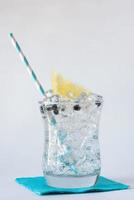Gin and Tonic with Lemon and Blue Napkin photo