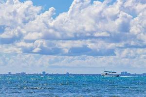 Boats yachts ship jetty beach in Playa del Carmen Mexico. photo